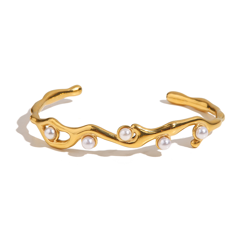 Vintage Open Bangle with Faux Pearl Accents