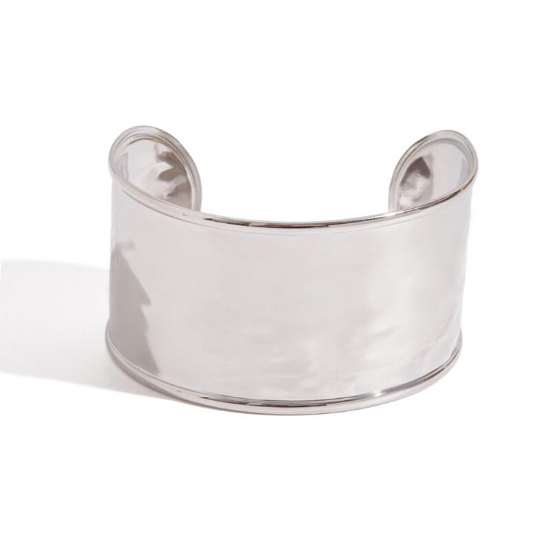 Steel Wide Hammered Open Cuff Bracelet