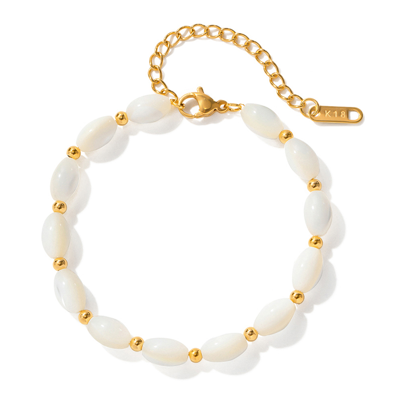 Oval Beaded Bracelet with Shell Pearls 18K Gold