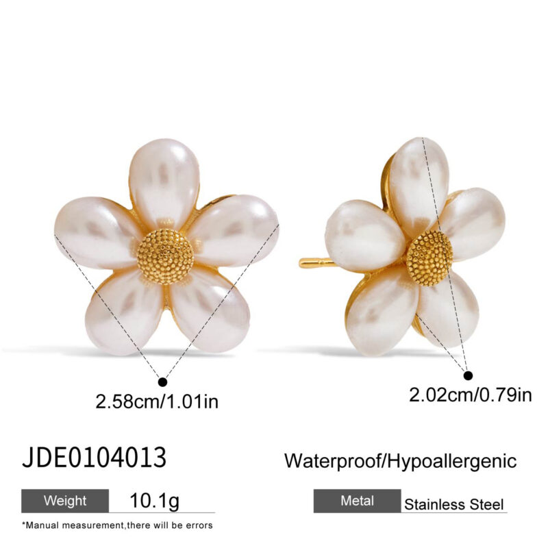 Five Petal Pearl Flower Earrings - Image 5