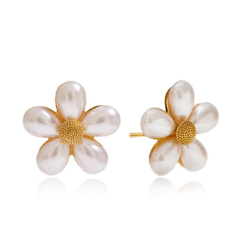 Five Petal Pearl Flower Earrings