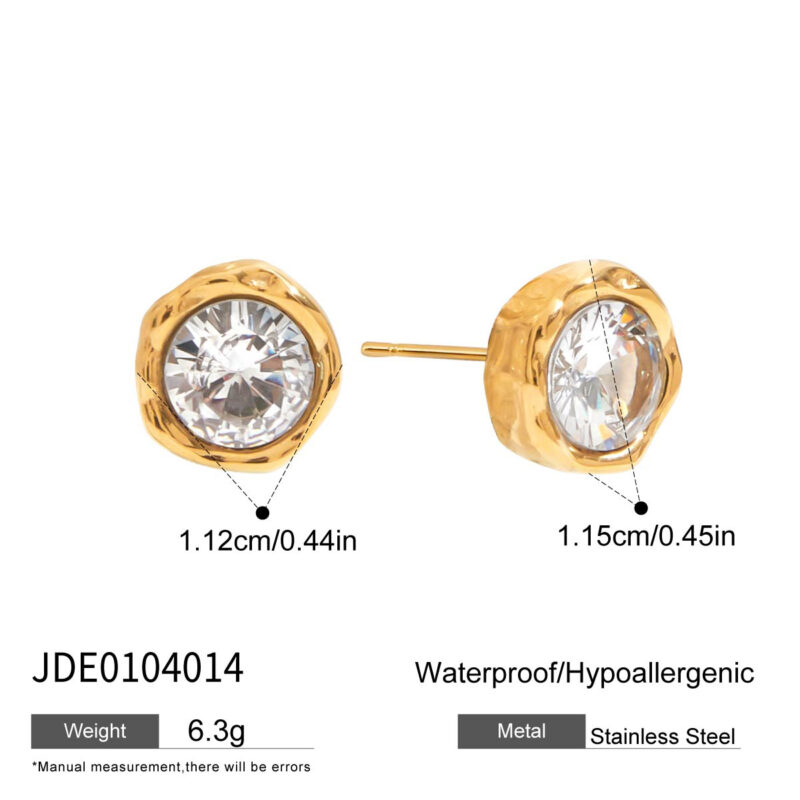 Classic Gold Round White Zirconia Earrings - Image 5