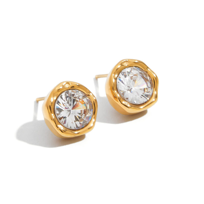 Classic Gold Round White Zirconia Earrings