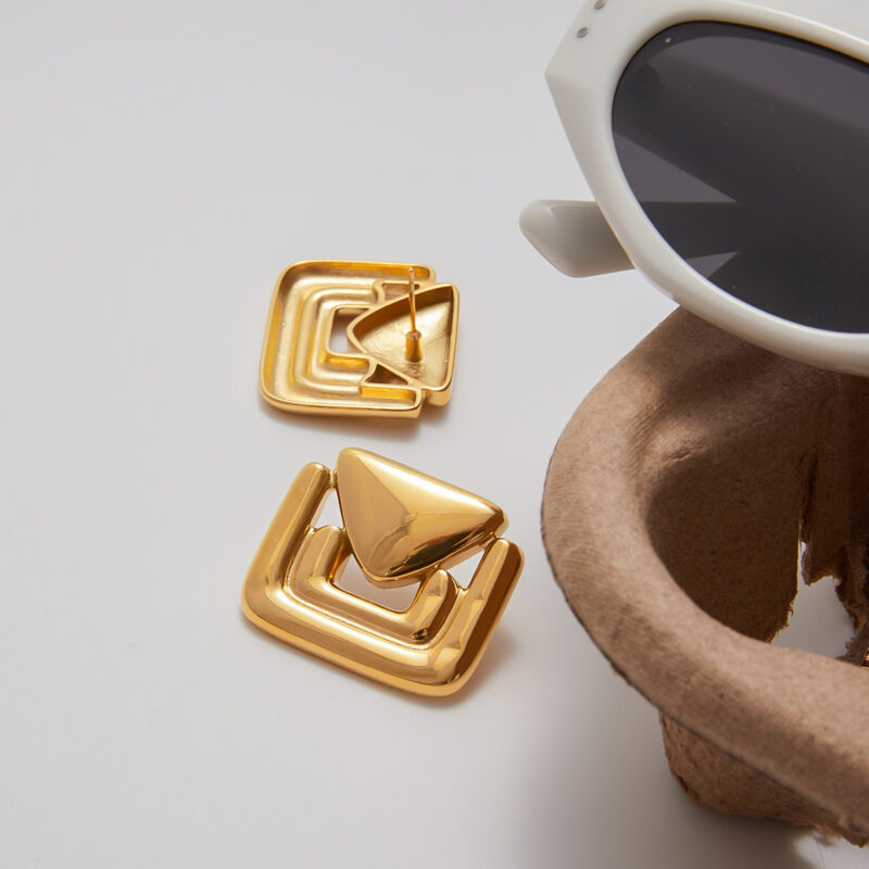 Geometric Triangle Open Hoop Earrings - Image 5