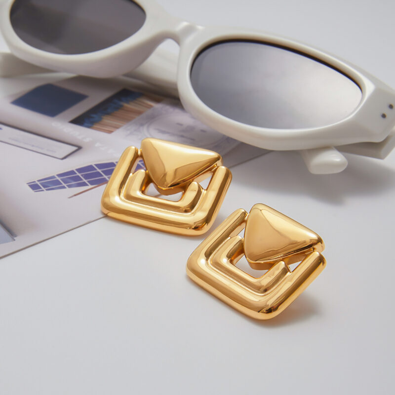 Geometric Triangle Open Hoop Earrings - Image 4