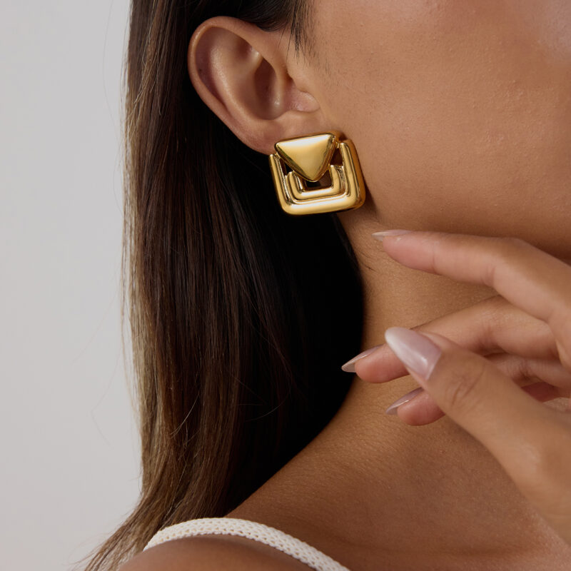 Geometric Triangle Open Hoop Earrings - Image 2