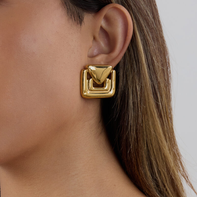 Geometric Triangle Open Hoop Earrings - Image 3