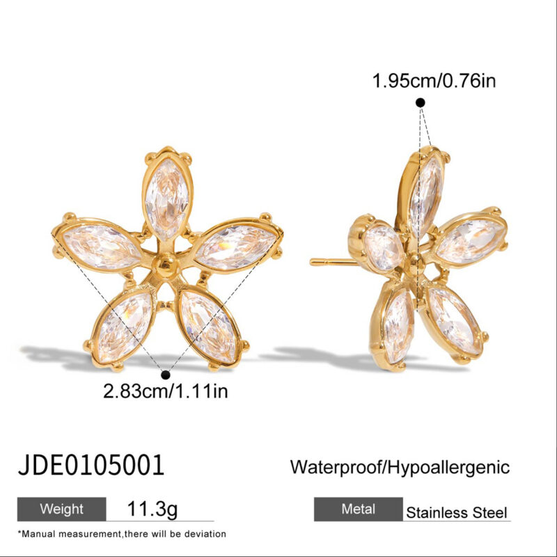 Romantic Gold White Zirconia Flower Earrings - Image 5