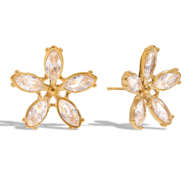 Romantic Gold White Zirconia Flower Earrings
