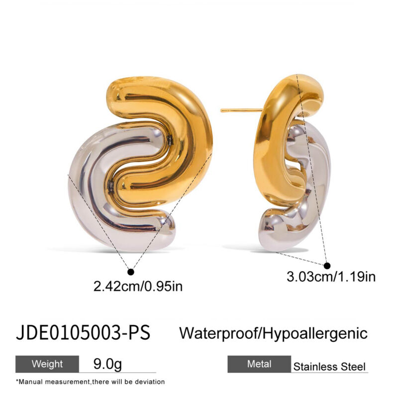 Minimalist Two Tone Gold Silver Double C Earrings - Image 5