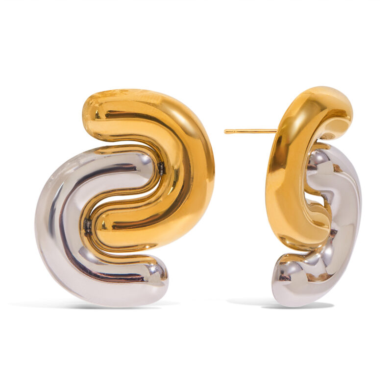 Minimalist Two Tone Gold Silver Double C Earrings