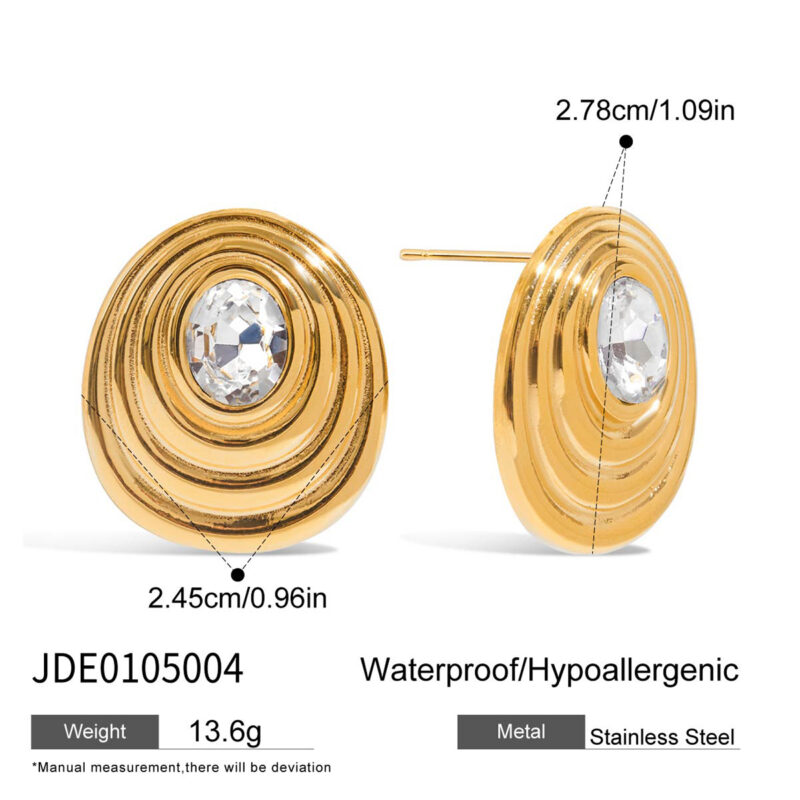 Minimalist Gold Round White Zirconia Ribbed Earrings - Image 5