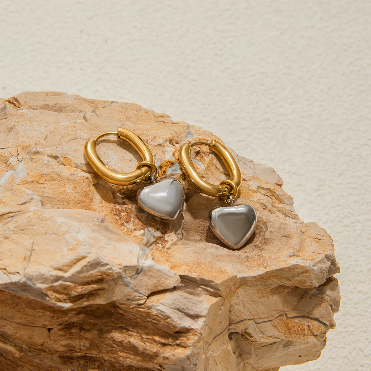 Gold Silver Plated Steel Heart Pendant Earrings - Image 4