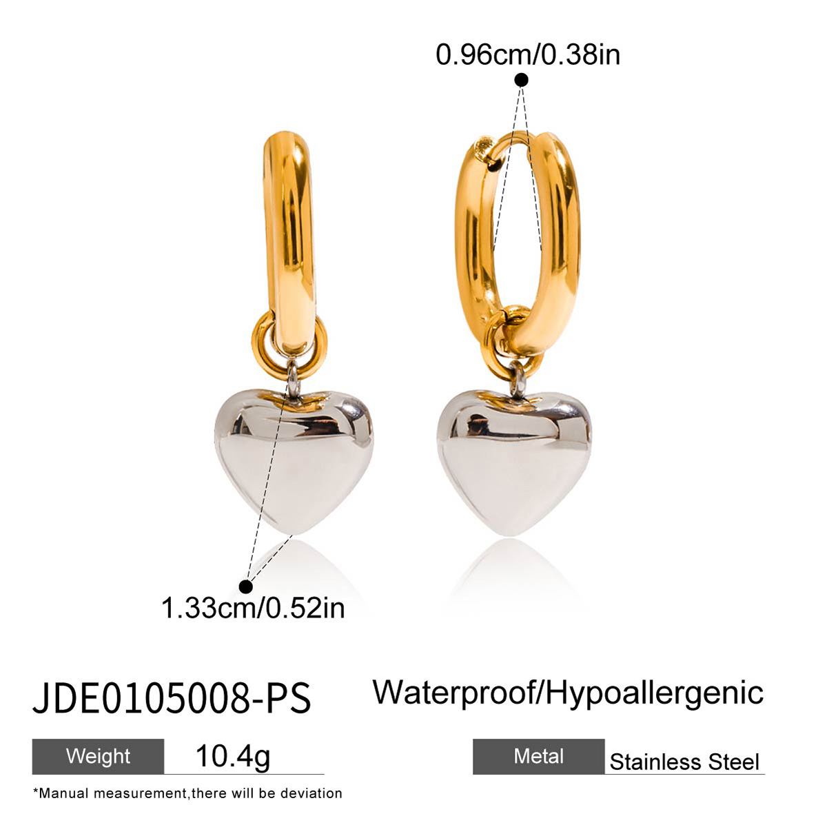 Gold Silver Plated Steel Heart Pendant Earrings - Image 5