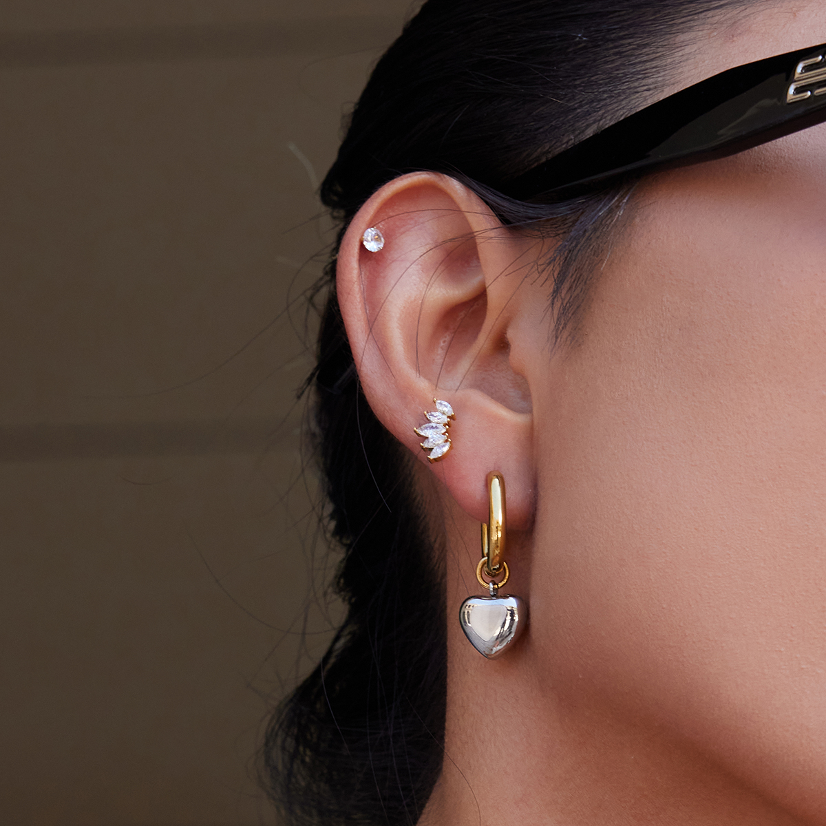 Gold Silver Plated Steel Heart Pendant Earrings - Image 2