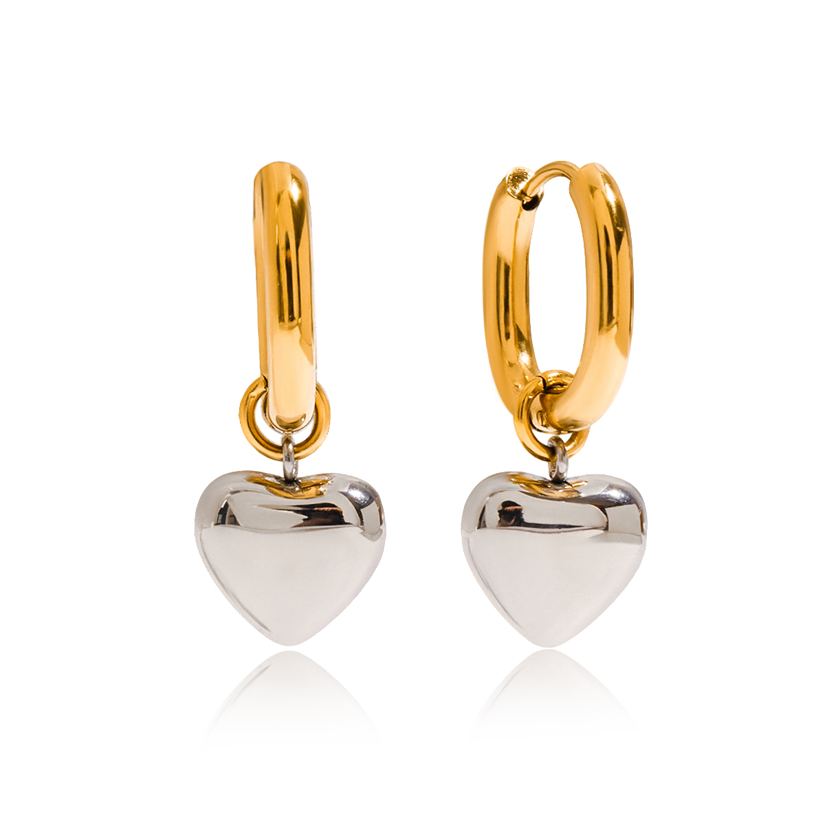 Gold Silver Plated Steel Heart Pendant Earrings