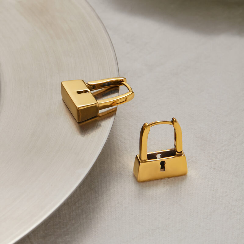 Classic Gold Lock Shaped Earrings - Image 4