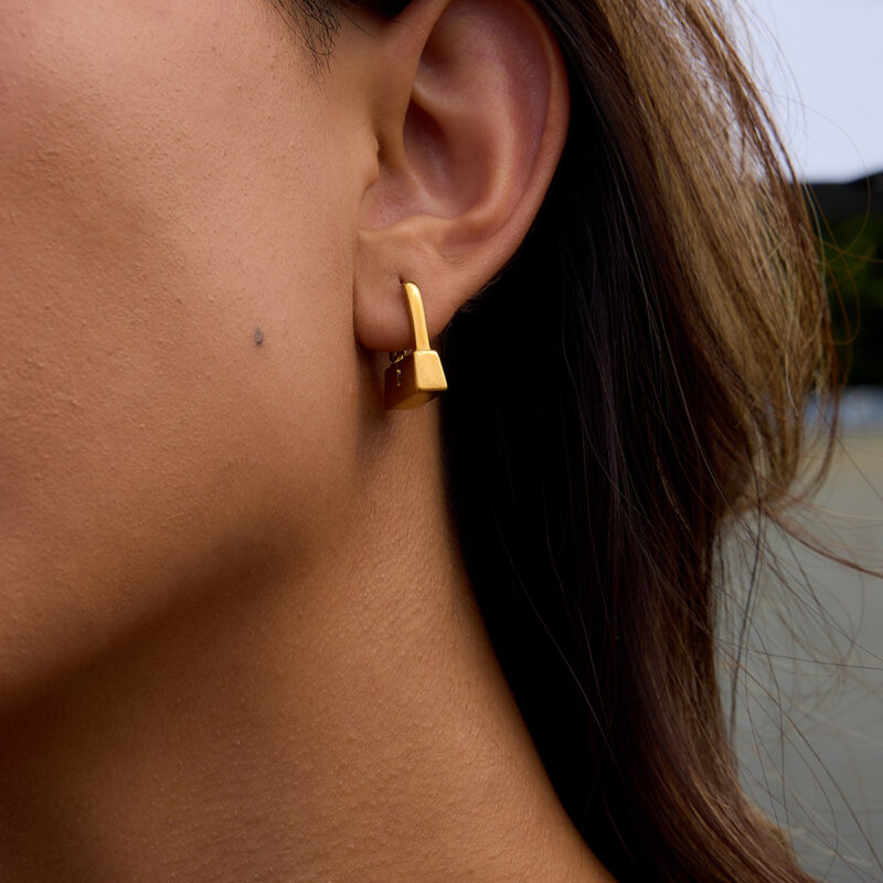 Classic Gold Lock Shaped Earrings - Image 3