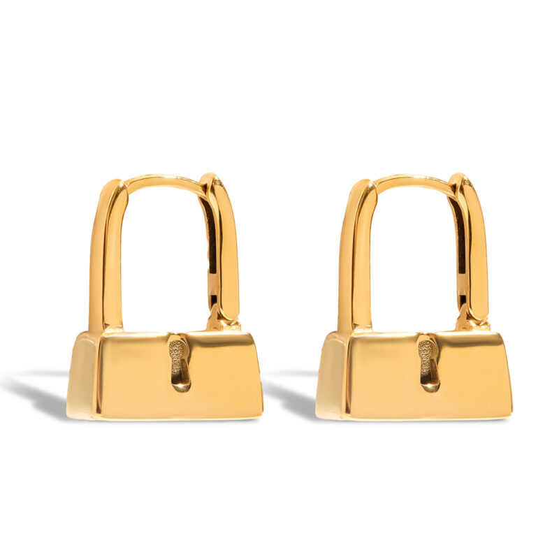 Classic Gold Lock Shaped Earrings