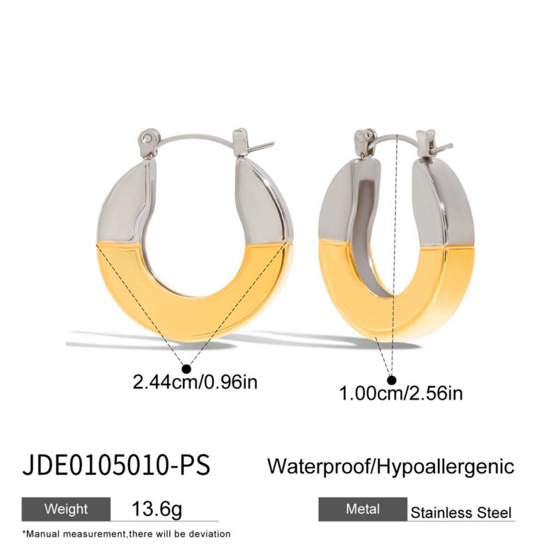 Classic Two Tone Gold Silver Geometric Earrings - Image 5