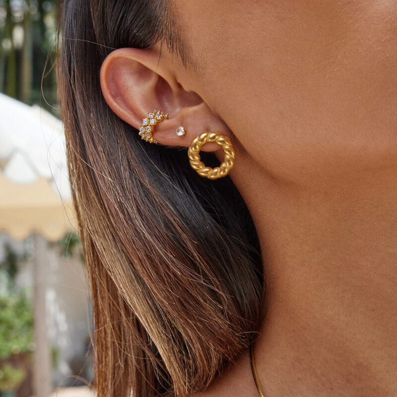 Classic Gold Twisted Hollow Round Earrings - Image 2