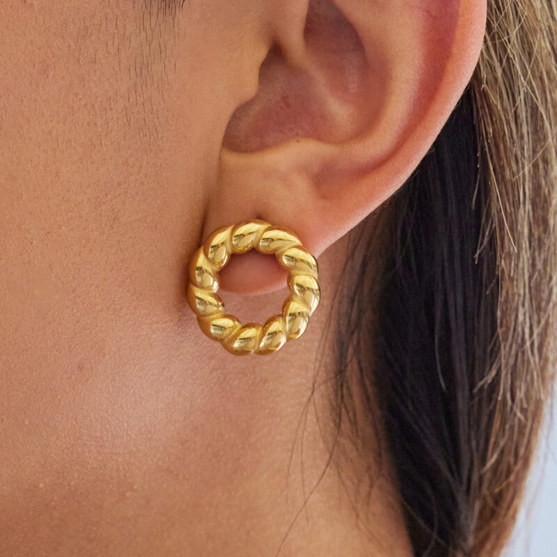 Classic Gold Twisted Hollow Round Earrings - Image 3