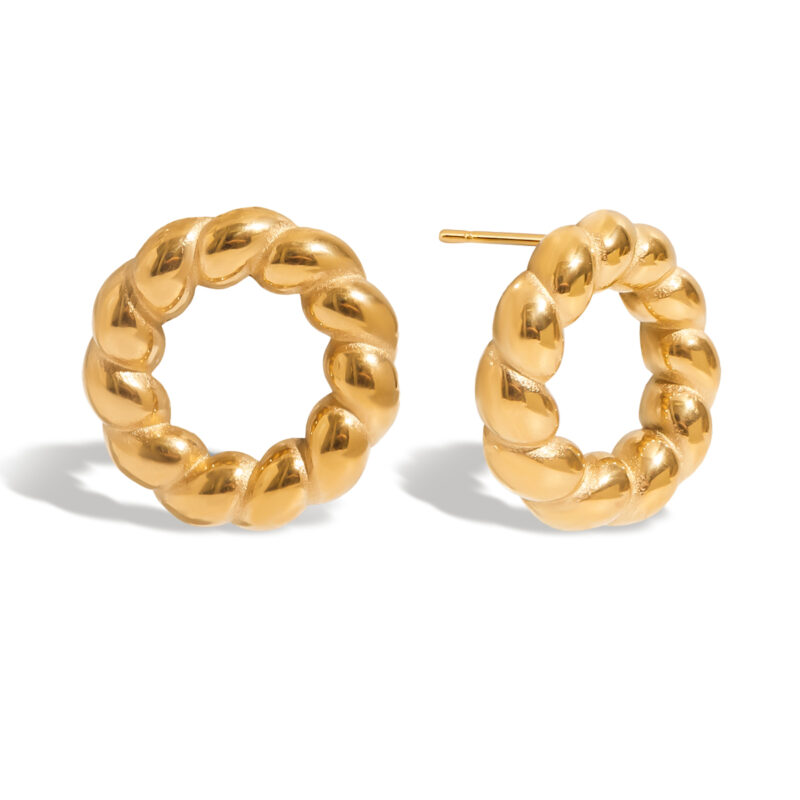 Classic Gold Twisted Hollow Round Earrings