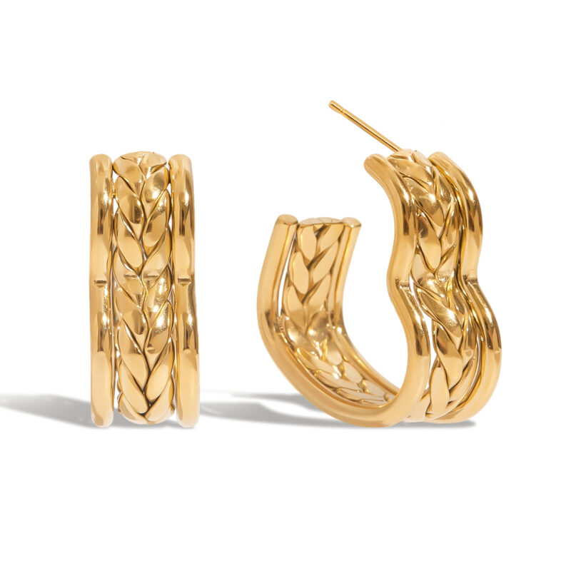 Classic Gold Heart Wrapped Triple C Hoop Earrings