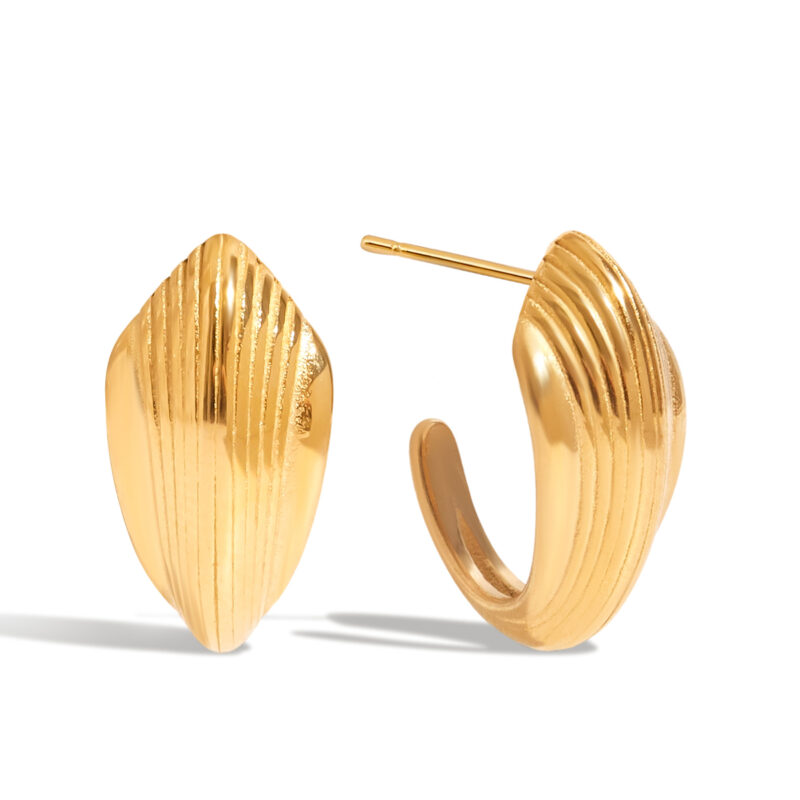 Classic Gold Ribbed Line C Hoop Earrings