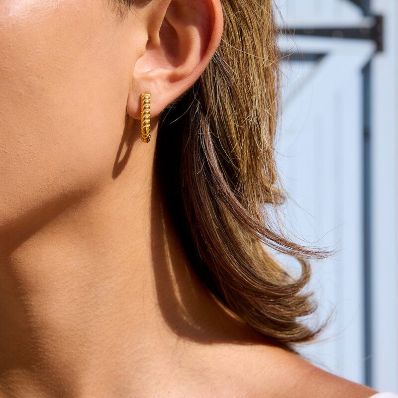 Classic Gold Ribbed U Shape Earrings - Image 2