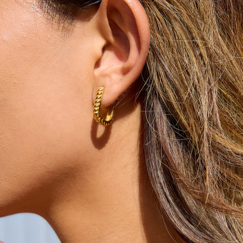 Classic Gold Ribbed U Shape Earrings - Image 3