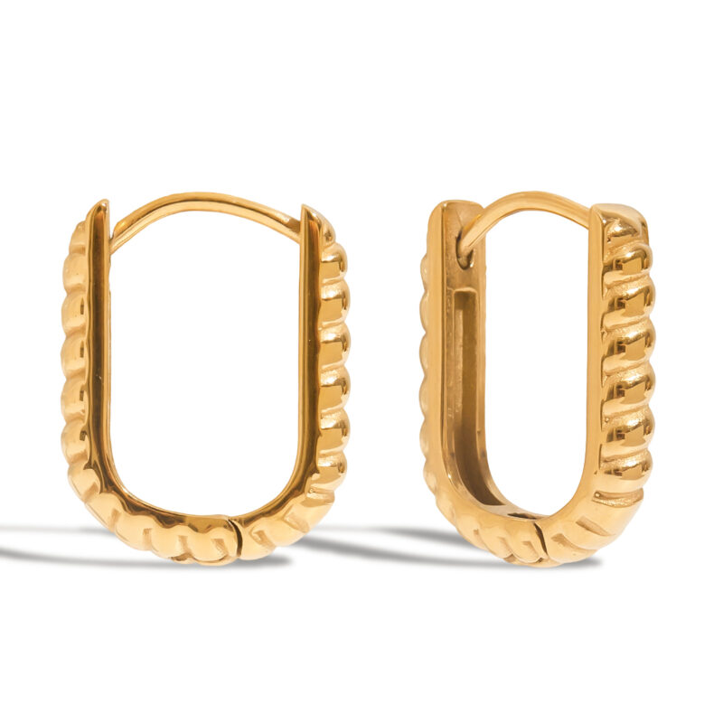 Classic Gold Ribbed U Shape Earrings