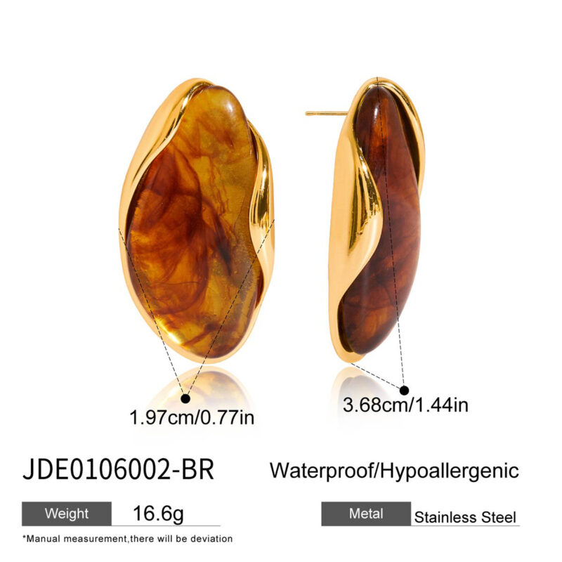 Vintage Coffee Resin Stainless Steel Stud Earrings - Image 4