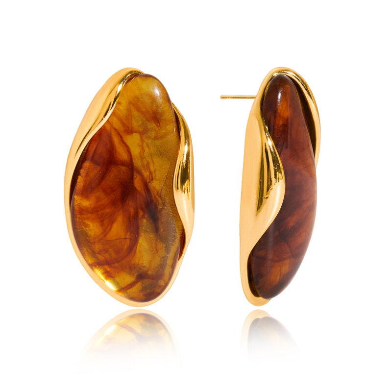 Vintage Coffee Resin Stainless Steel Stud Earrings