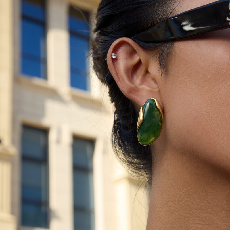 Vintage Coffee Resin Stainless Steel Stud Earrings - Image 3