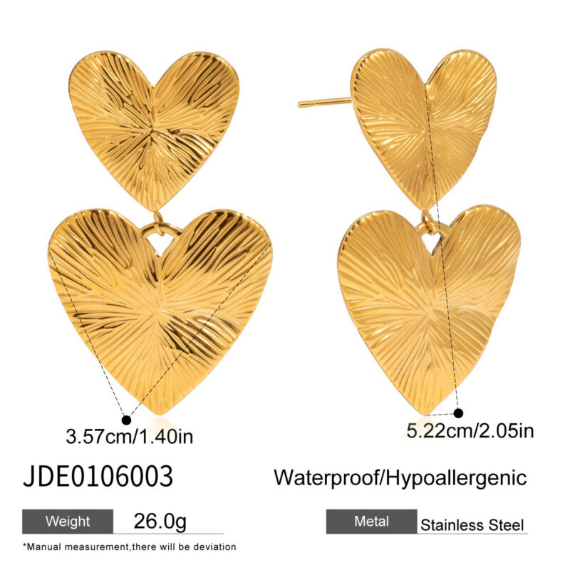 Ribbed Heart Drop Earrings - Image 5