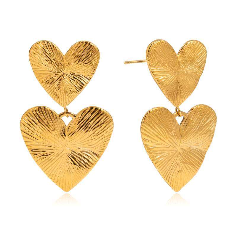 Ribbed Heart Drop Earrings
