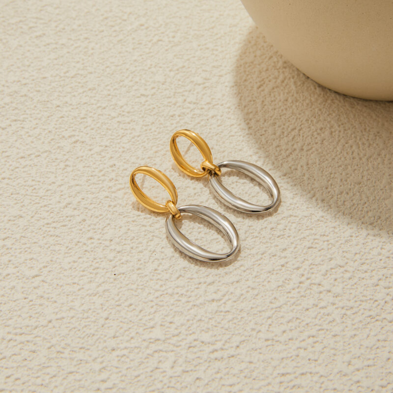 Dual Tone Circle Drop Earrings Gold Silver - Image 4