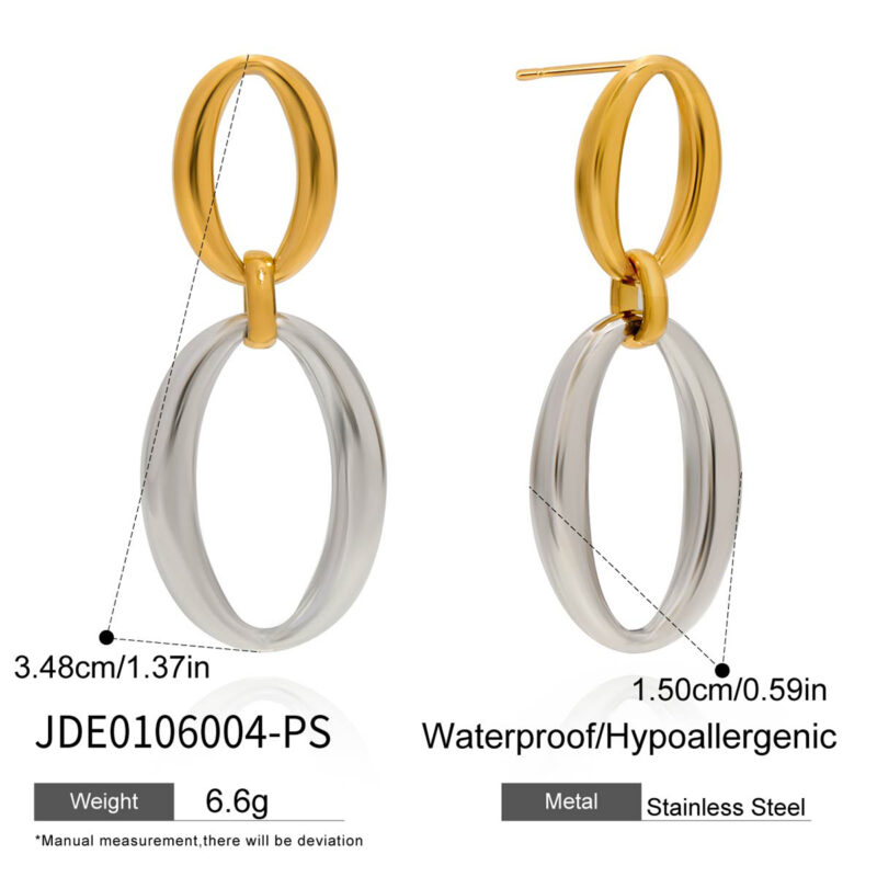 Dual Tone Circle Drop Earrings Gold Silver - Image 5