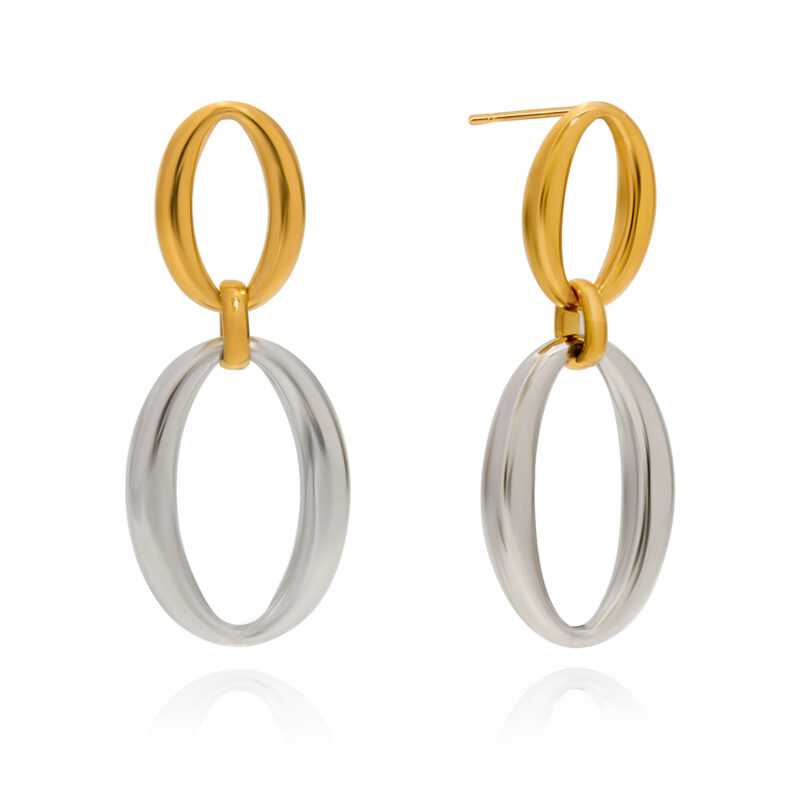 Dual Tone Circle Drop Earrings Gold Silver