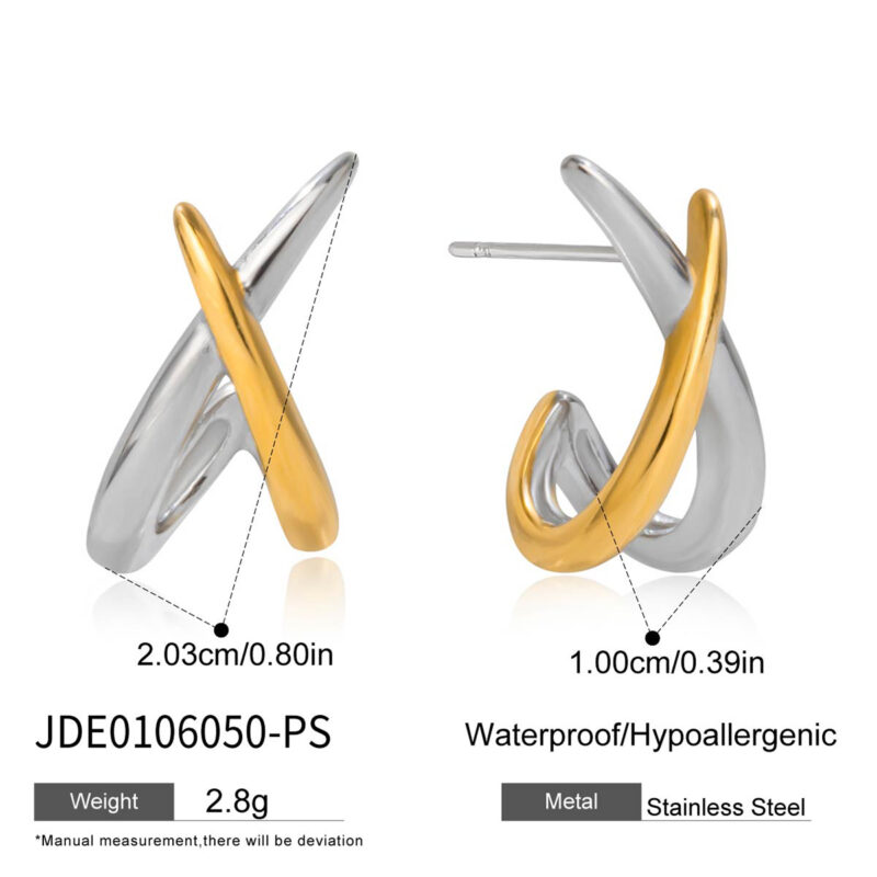 Two Tone Crossover Hoop Earrings Minimalist Jewelry - Image 5