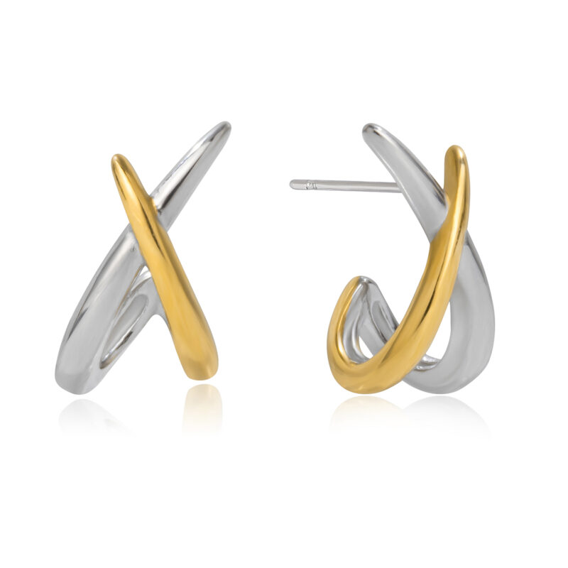 Two Tone Crossover Hoop Earrings Minimalist Jewelry