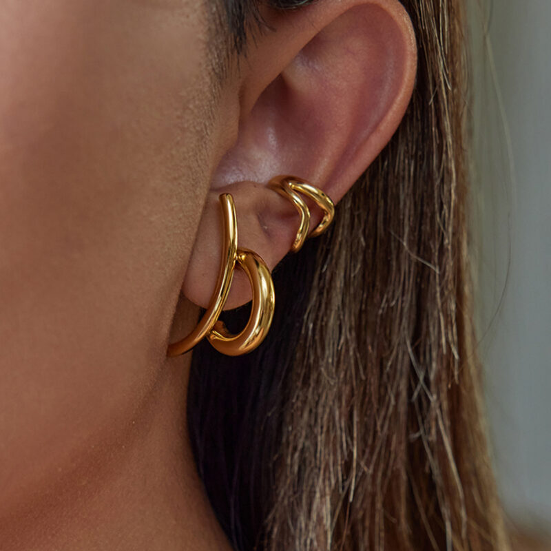Minimalist Gold Simple Line Earrings Pair - Image 2