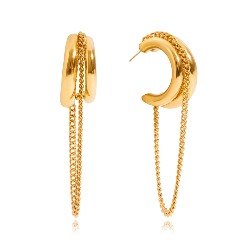 Gold Stainless Steel Tassel Line Earrings