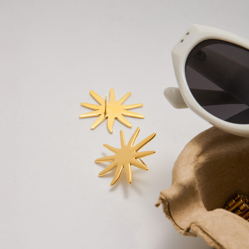 Minimalist Gold Polished Sunflower Earrings - Image 4