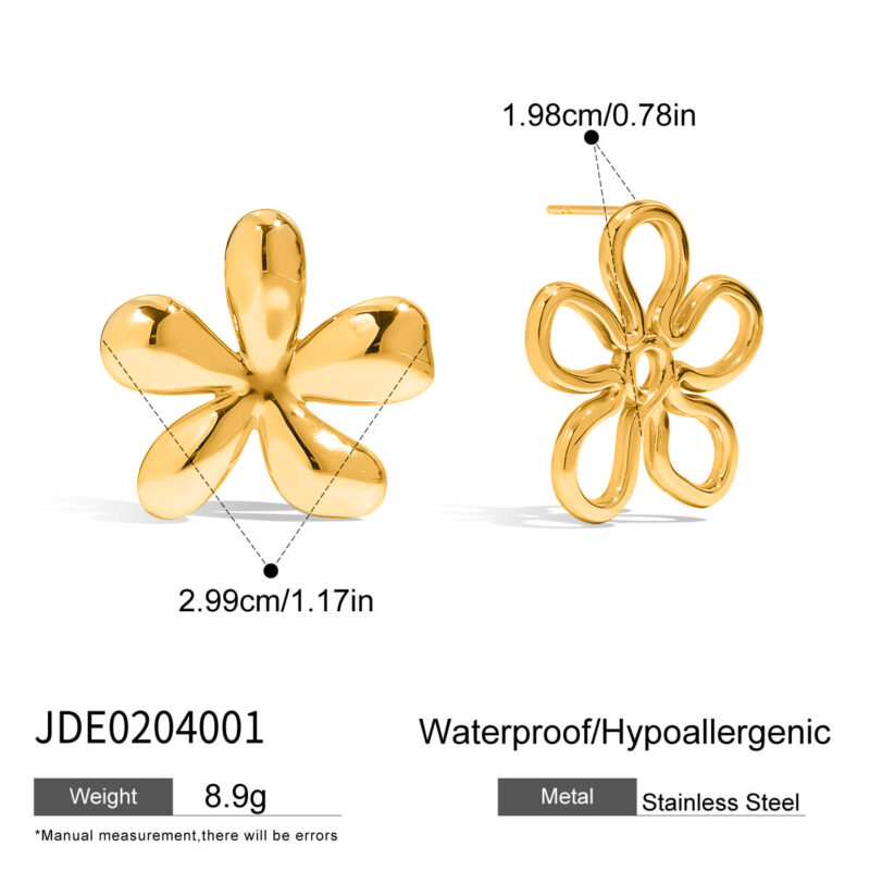 Romantic Gold Five Petal Flower Earrings AB Pair - Image 5