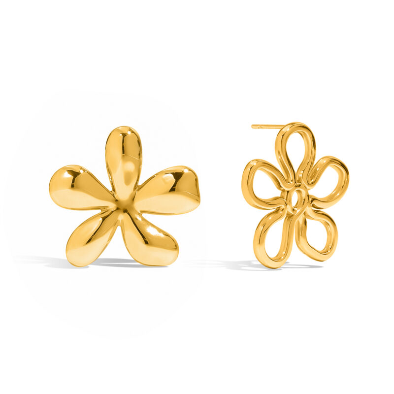 Romantic Gold Five Petal Flower Earrings AB Pair