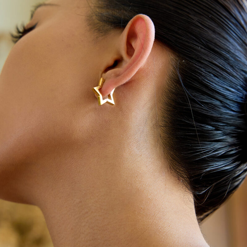 Classic Gold Hollow Polished Star Earrings - Image 2