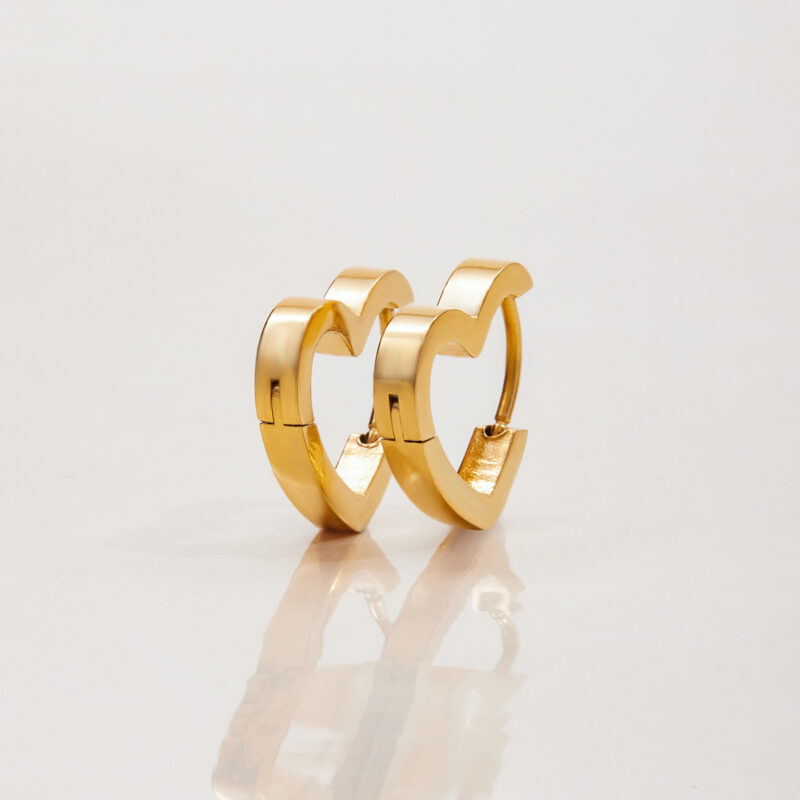 Classic Gold Hollow Polished Heart Earrings - Image 4