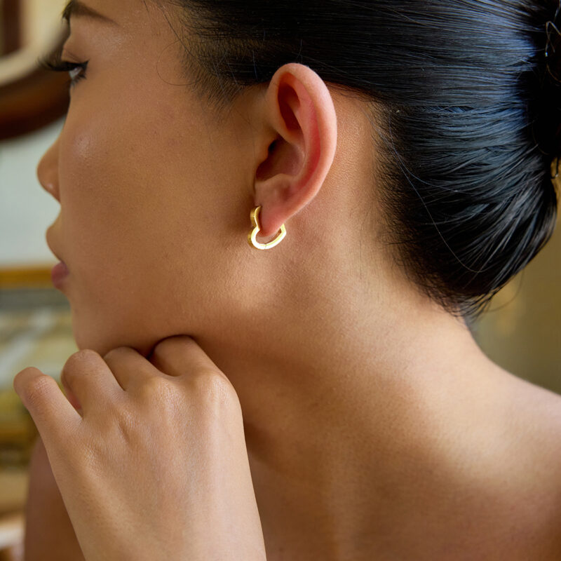 Classic Gold Hollow Polished Heart Earrings - Image 2